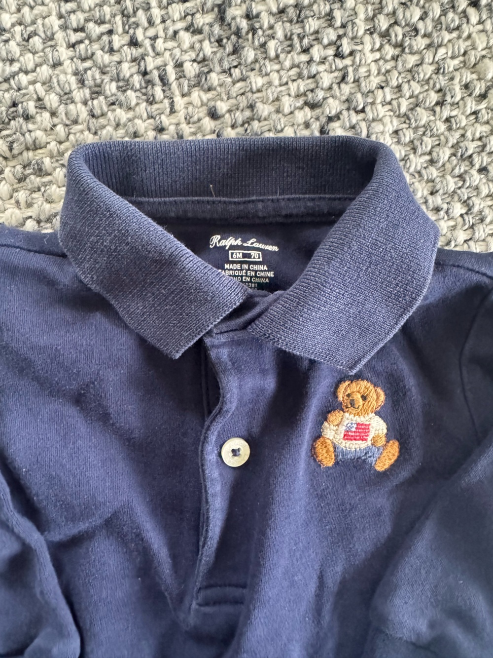 Ralph Lauren Navy Blue Footed One-Piece with Bear Patch - Picture 2 of 2